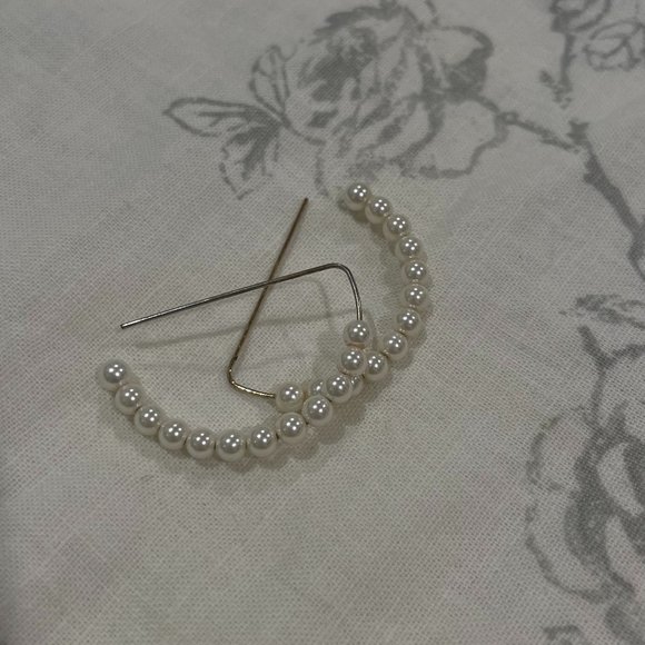 Pearl Half Hoop Earrings - Picture 1 of 2